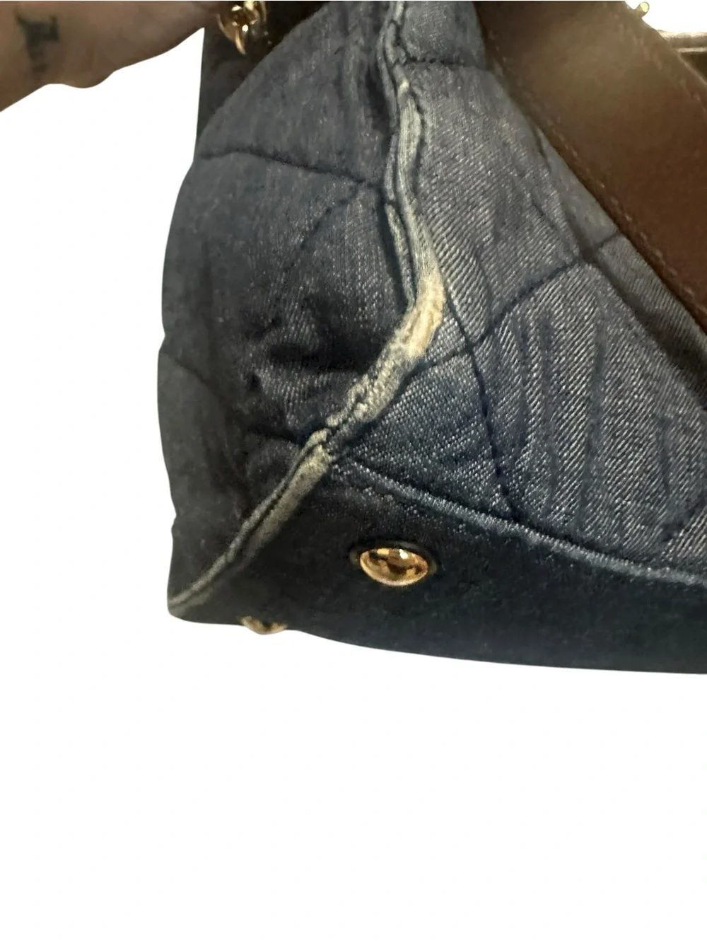 Michael Kors Quilted denim Tote Bag with Brown Trim